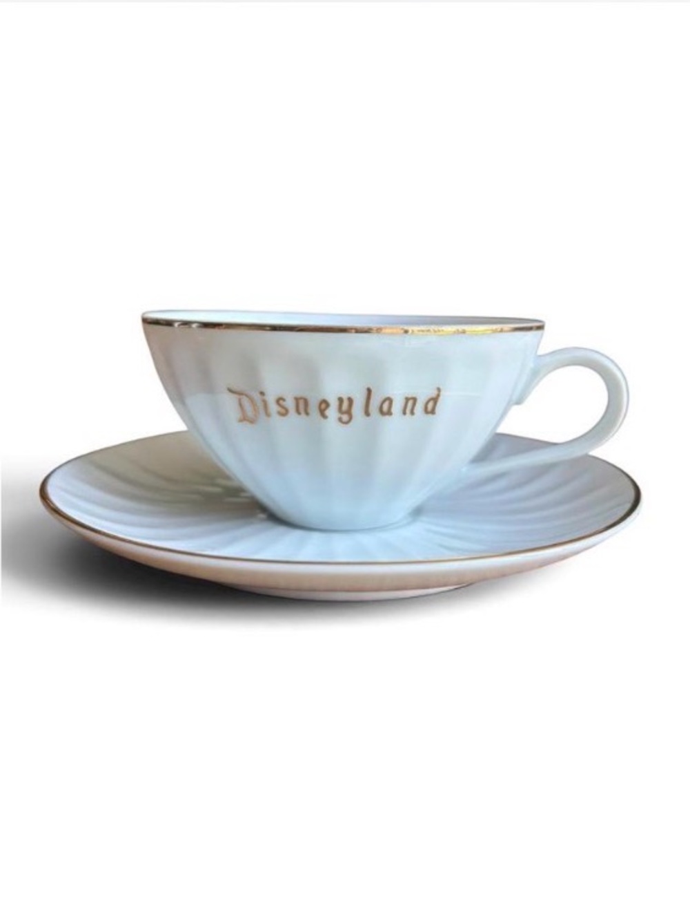 Vintage Disney White Teacup and Saucer with Gold Disneyland